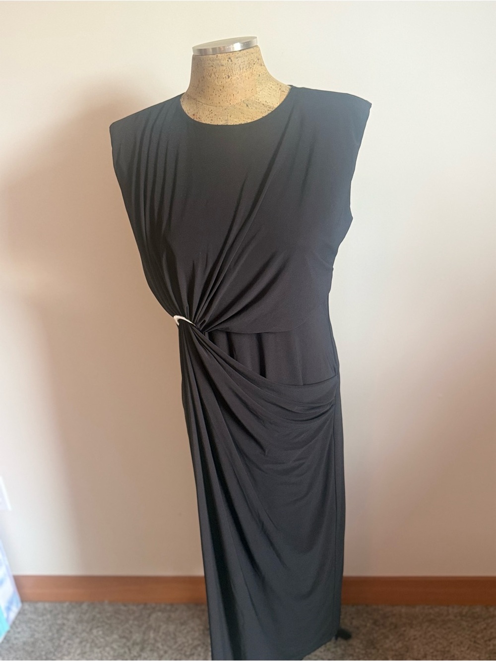 White House Black Market Black Sleeveless Knot-Accented Midi Dress